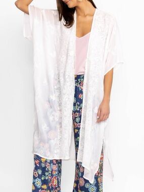NWT. Johnny Was White Embroidered Sea Georgia Duster Kimono Topper O/S